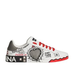 Dolce & Gabbana White Leather Graffiti Low-Top Sneakers for men