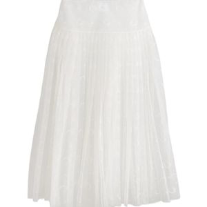 Dior White Mid-Length Pleated Embroidered Skirt