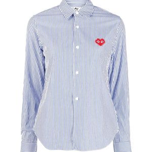 Comme des Garçons Blue Logo-Patch Striped Shirt