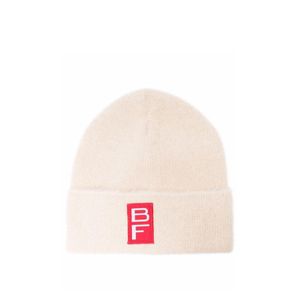 By Far White Logo Patch Turn-Up Brim Beanie
