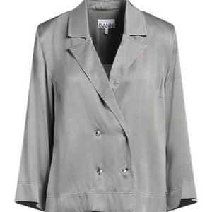 Ganni Grey Double-Breasted Suit Jacket