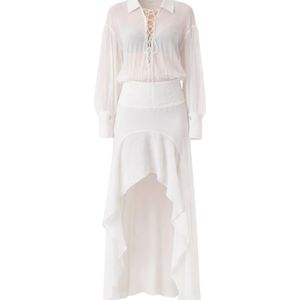 Patrizia Pepe White Lace-Trim High-Low Dress