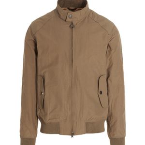 Barbour Brown Logo Embroidered Zipped Bomber Jacket for men