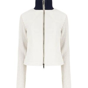 Iceberg White Ribbed-Knit Panelled Bomber Jacket