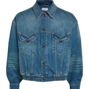 Versace Blue Leather-Collar Denim Jacket for men