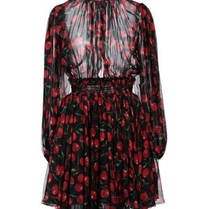 Dolce & Gabbana Black Colorful Chiffon Dress