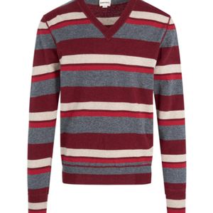DIESEL Red Striped V-Neck Jumper for men