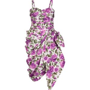 Chloé Purple Floral-Print Gathered Cotton Mini Dress