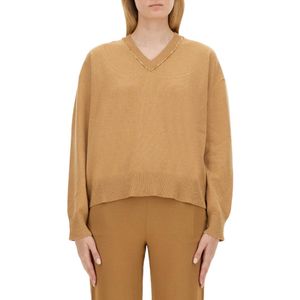 Fabiana Filippi Natural Sequin-Embellished V-Neck Knitted Jumper