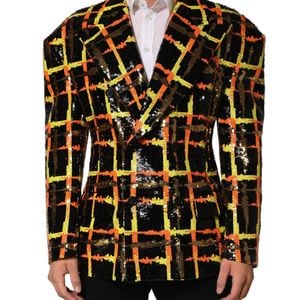 Dolce & Gabbana Black Multicolor Sequin Embellished Double Breasted Jacket for men