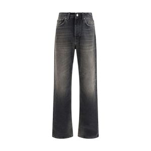 Haikure Grey Black Cotton Relaxed Fit Jeans for men