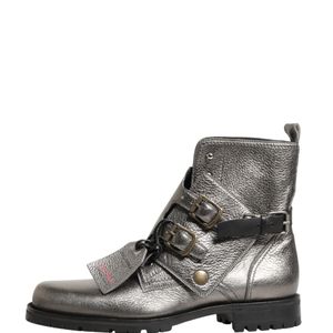 Dolce & Gabbana Black Metallic Silver Leather Buckle Ankle Boots Shoes for men