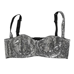 Dolce & Gabbana Grey Sequined Nyon Balconnet Bra Underwear