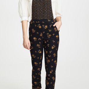Madewell Black Cord Floral Overalls