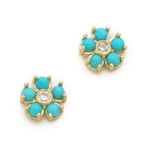 Jennifer Meyer Blue Turquoise Flower Diamond Stud Earrings