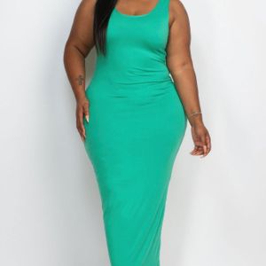TRUEDAMES Green Fashnzfab Plus Size Solid Basic Maxi Dress