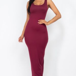 TRUEDAMES Red Solid Basic Maxi Dress