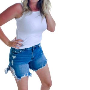 Zenana Blue Solid Mini Ribbed Tank