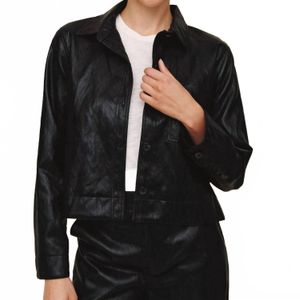 Bella Dahl Black Crop Pocket Button Down Jacket