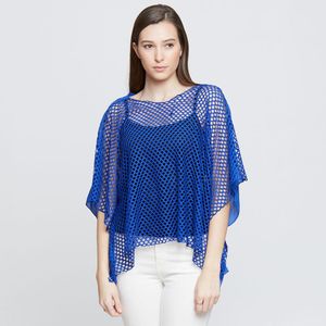 TRUEDAMES Blue Solid Mesh Crop Top