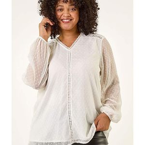 Roman Curve White Textured V-Neck Top