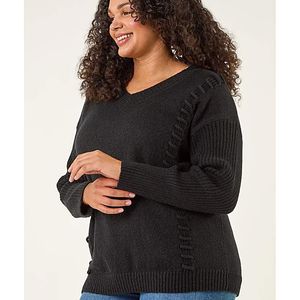 Roman Curve Black Stitch V-Neck Knit Jumper