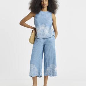 Simply Be Blue Chambray Broderie Crop Jeans