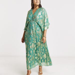 Joanna Hope Green Metallic Jacquard Tea Dress