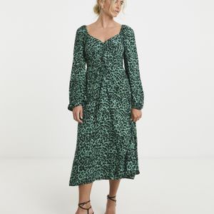 Simply Be Green Animal Print Corset Detail Midi Dress