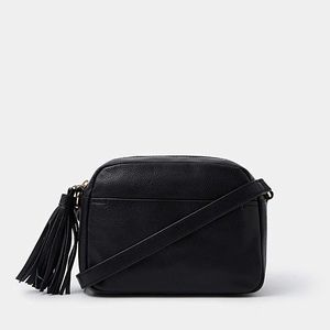 Accessorize Black Tassel Leather Crossbody Bag