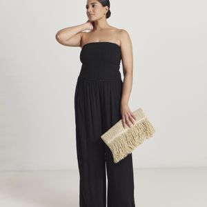 Beach To Beach White Shirred Bandeau Beach Jumpsuit