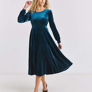 Joe Browns Blue Stella Velour Midi Dress