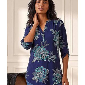 Roman Blue Roman Floral Puff Print Stretch Shirt
