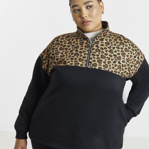 Simply Be Black Leopard Half Zip Sweat