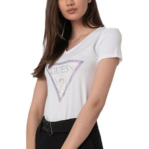 T-shirt Tee shirt femme à détail strass Guess en coloris Blanc