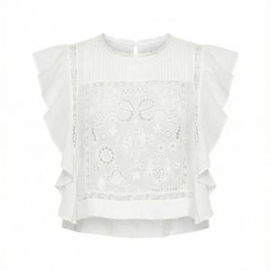 Self-Portrait White Ramie Lace Frill Top