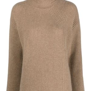 P.A.R.O.S.H. Brown Ribbed-Knit Cashmere Rollneck Jumper