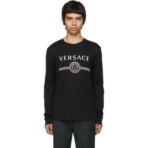 メンズ Versace ブラック メドゥーサ ロゴ T シャツ