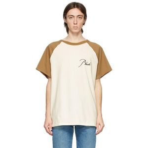 メンズ Rhude オフホワイト And タン ラグラン ロゴ T シャツ