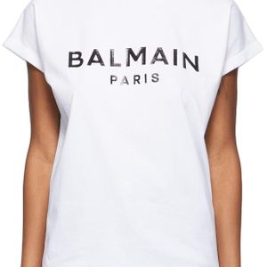 Balmain ホワイト ロゴ T シャツ