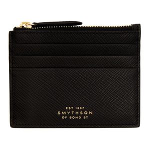 メンズ Smythson ブラック Panama ジッパー カード ホルダー