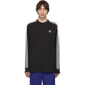 メンズ Adidas Originals ブラック 3 ストライプ ロング スリーブ T シャツ