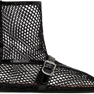 Alaïa Black Fishnet Leather-Trimmed Ankle Boots