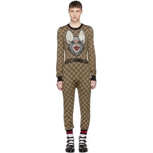 Gucci Brown Wool Gg Supreme Jumpsuit for men