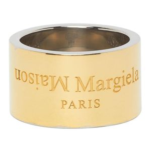 メンズ Maison Margiela ゴールド ポリッシュ ワイド ロゴ リング メタリック