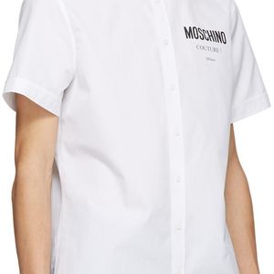 メンズ Moschino ホワイト ロゴ ショート スリーブ シャツ