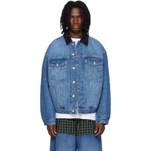 Alexander Wang Blue Plaid Combo Reversible Trucker Denim Jacket for men