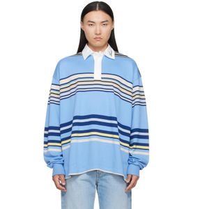 Amiri Blue Striped Oversized Long Sleeve Polo for men
