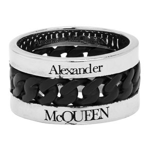 メンズ Alexander McQueen シルバー And ブラック チェーン リング
