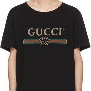 メンズ Gucci ブラック ロゴ T シャツ